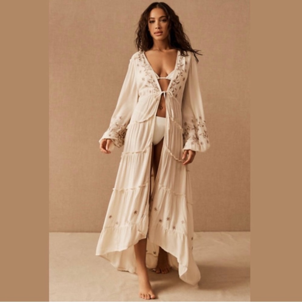 BHLDN Embroidered Amelia Kimono in Ivory by NFC Size S